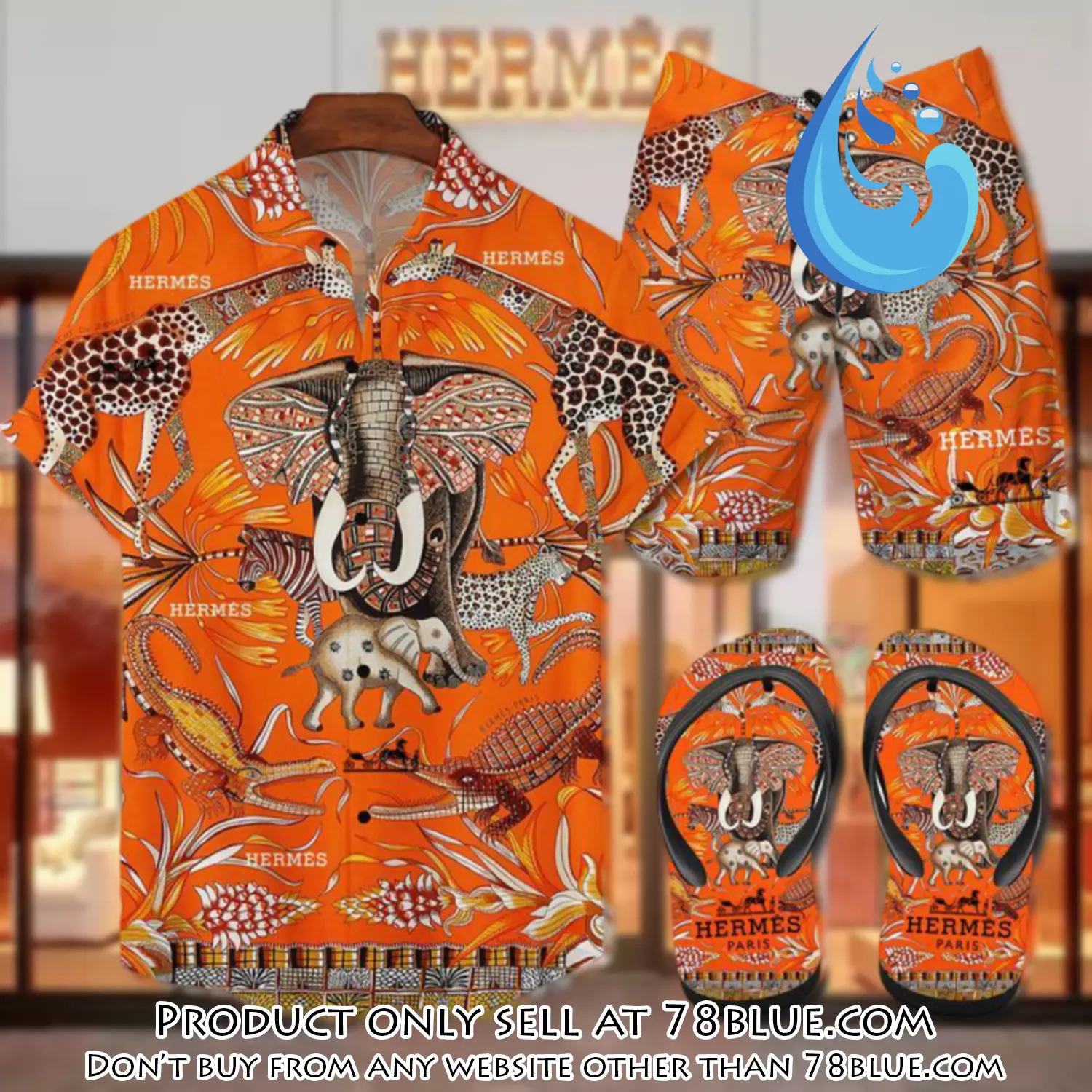 Hermes flip flops and combo hawaii shirt shorts luxury brand summer outfit hsf006 78b1116367